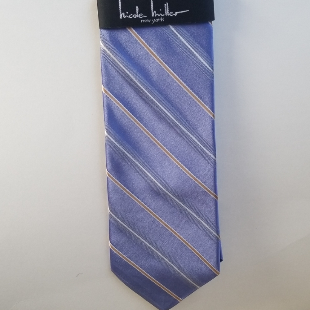 New Nicole Miller Man Tie Blue W/White stripe